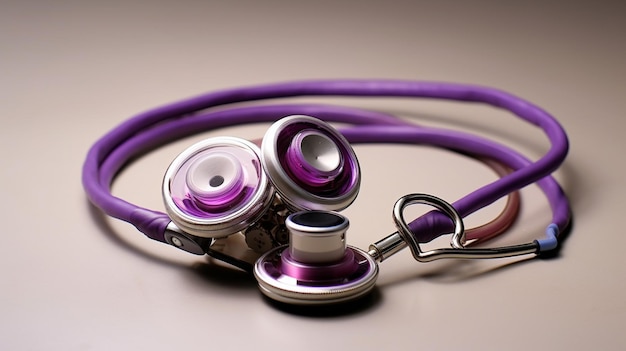 A purple stethoscope with a silver heart on it