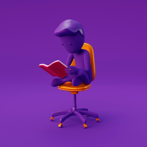 Photo purple stickman reading on chair