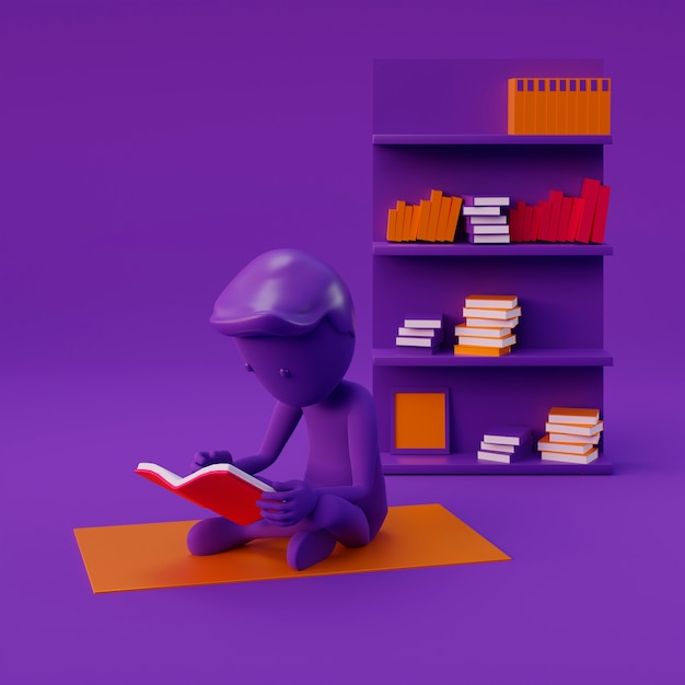 Photo purple stickman reading on mat