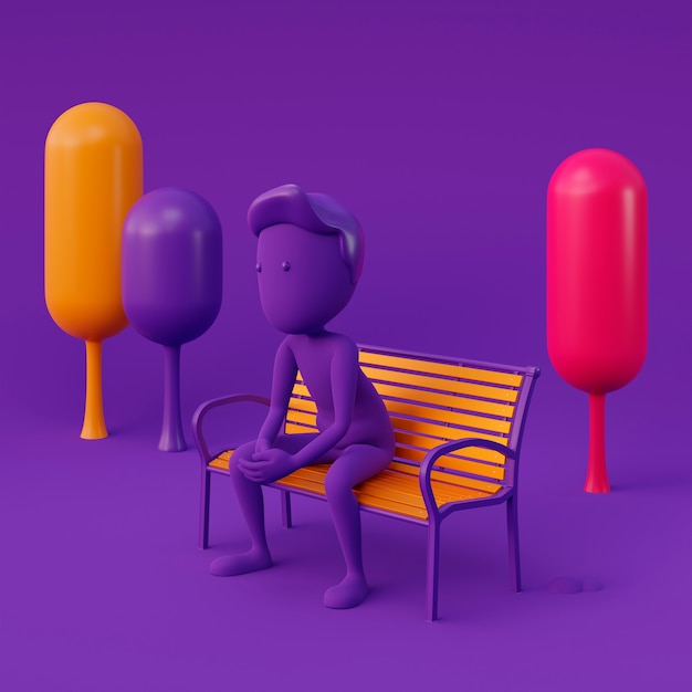 Photo purple stickman sitting on bench