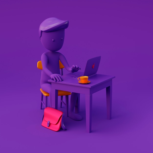 Photo purple stickman sitting at desk