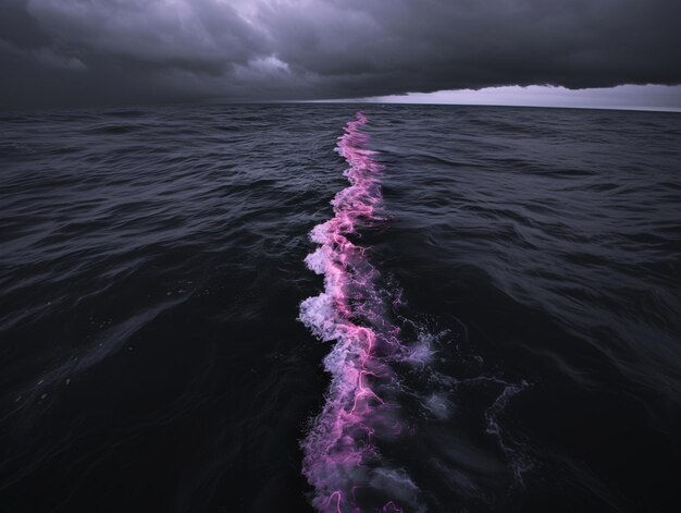 Photo purple streaks of water in the ocean on a cloudy day generative ai