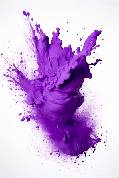 Фиолетовое вещество выбрасывается в воздух с белым фоном Генеративный ИИ