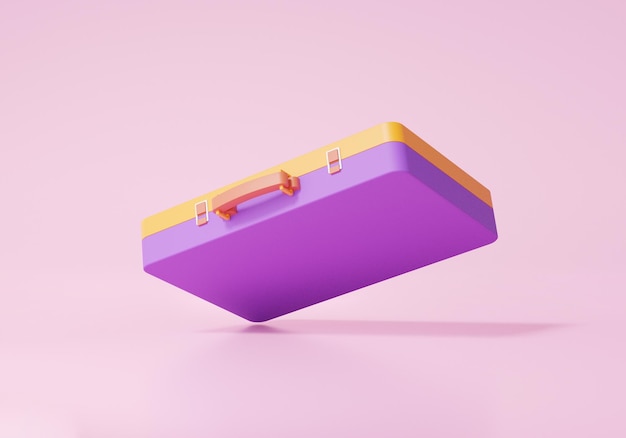 Photo purple suitcase icon floating on pink background travel concept minimal cartoon cute smooth 3d render illustration