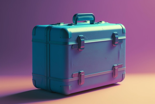 A purple suitcase with the word travel on it