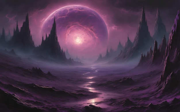 purple sunrise over the mountains gaming concept