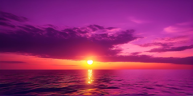 Purple sunset over the calm flat ocean