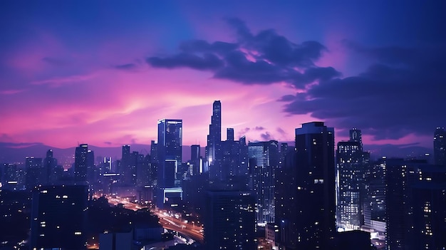 A purple sunset over the city