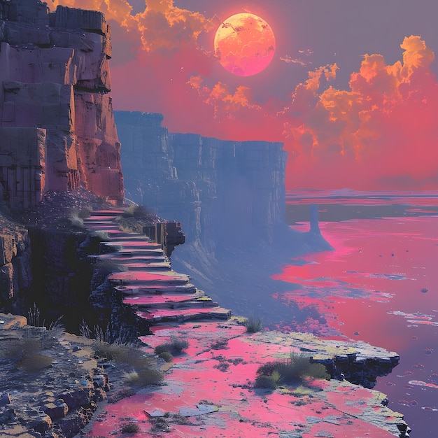 Purple Sunset Fantasy Landscape