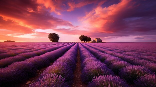 A purple sunset over a lavender field