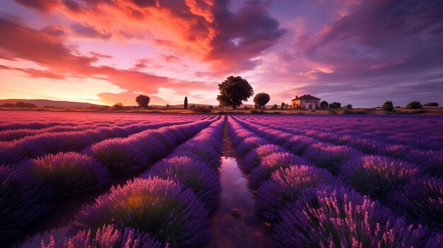 A purple sunset over a lavender field