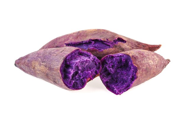 Purple sweet potato on white background