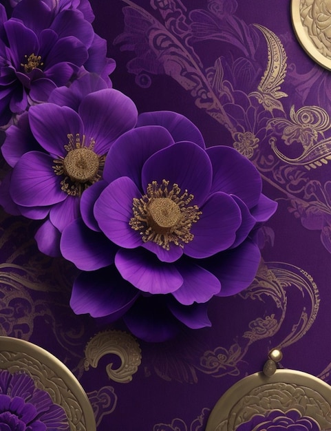 Purple thai art tradition with abstract flowers vintage culture background