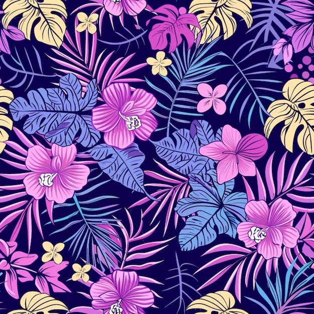 Purple theme floral seamless pattern