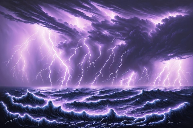 Purple thunders on sea