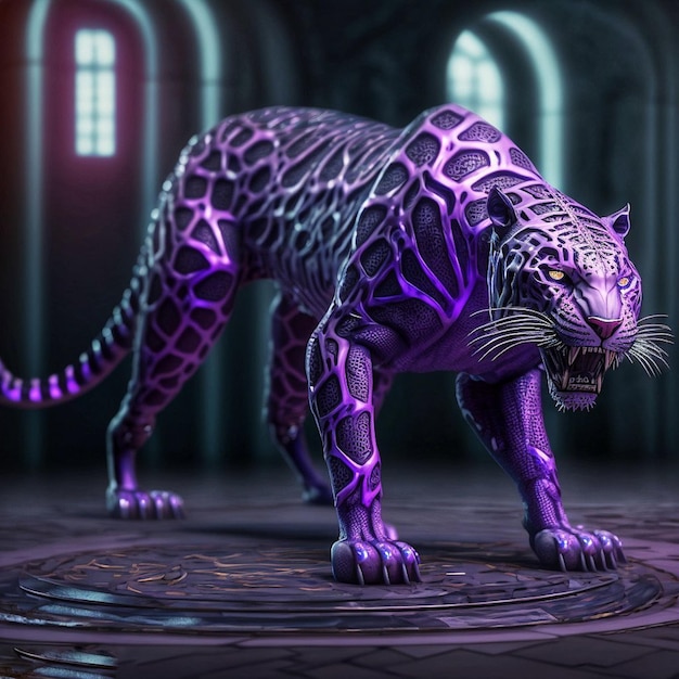 A purple tiger with the word tiger on it