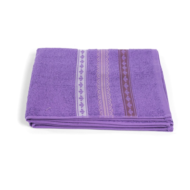 A purple towel with stars on the side