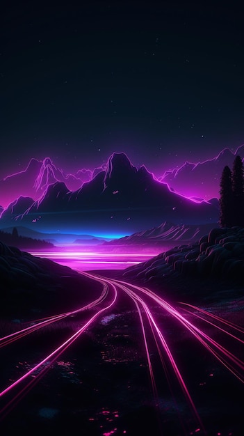 Purple train tracks in the mountains