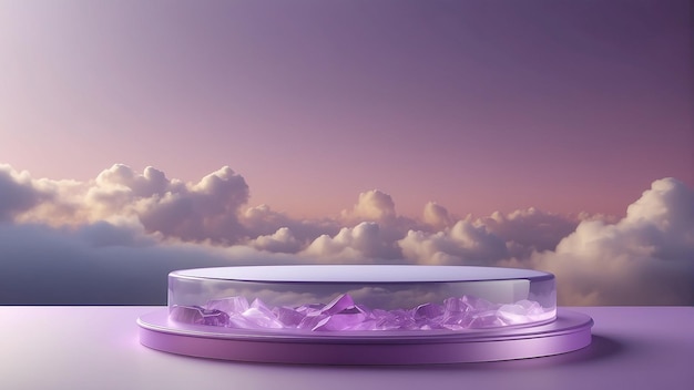 a purple tray with a purple background and a purple and white cloud in the background