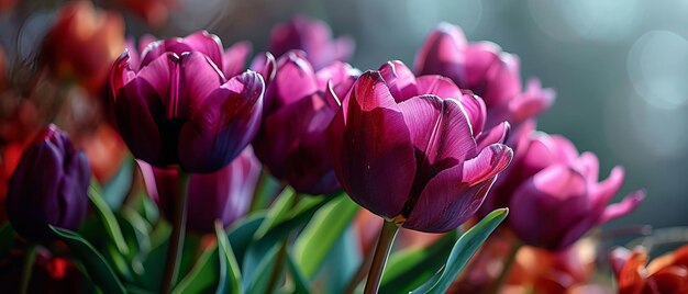 Purple Tulips with Dew at Dawn