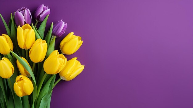 Photo purple tulips with purple flowers in a vase