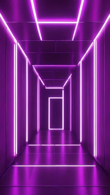 A purple tunnel with squares and lights on the floor