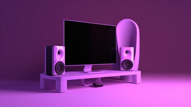 Photo a purple tv with a speaker on it