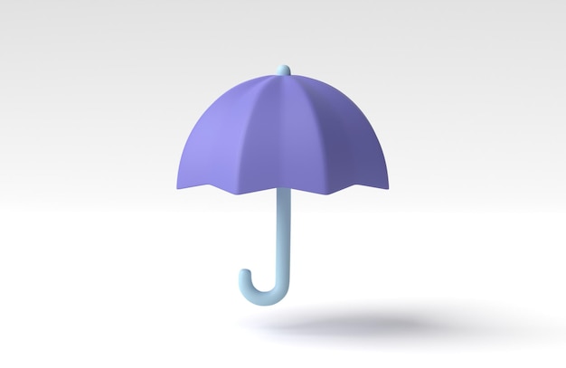 Purple umbrella isolated on white background Cartoon minimal style 3D render 3D illustration