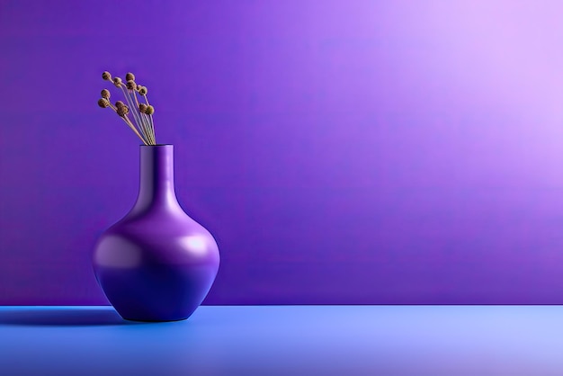 Purple vase on a purple background Minimalism style Place for text