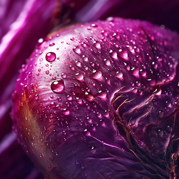 A purple vegetable with water drops on it