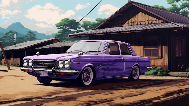 紫のヴィンテージカー