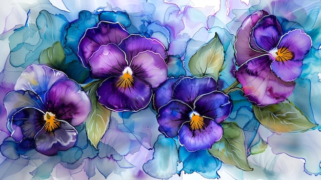 Purple violas depicted with elegance and grace showcasing their beauty and delicate petals