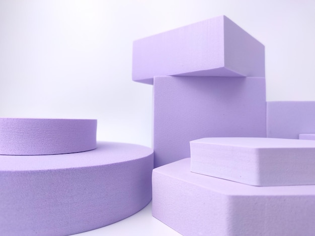 Purple violet podiums minimal product display set on white background
