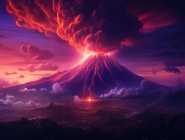 Purple Volcano in Photographic Style