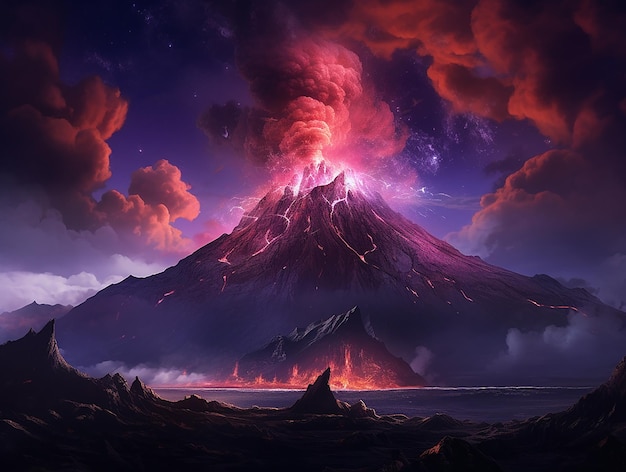 Purple Volcano Photorealistic Representation