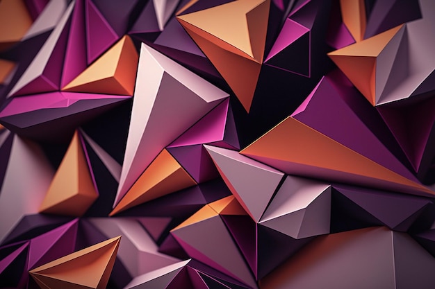 Purple volumetric background of polygonal fragments Generative AI