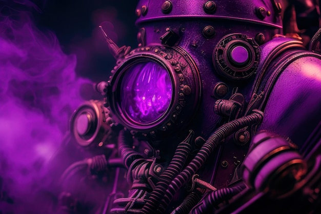 Purple wallpaper with a steampunk helmet and the word steampunk on it