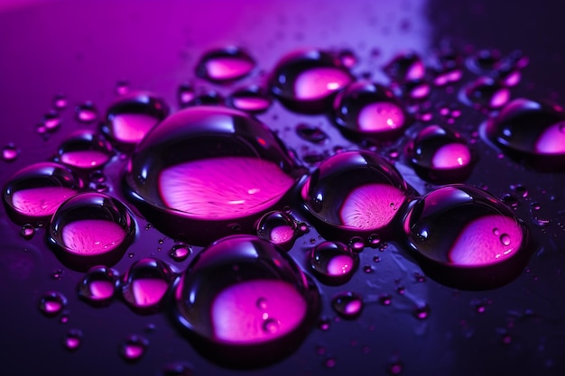 Purple water drops on a black background
