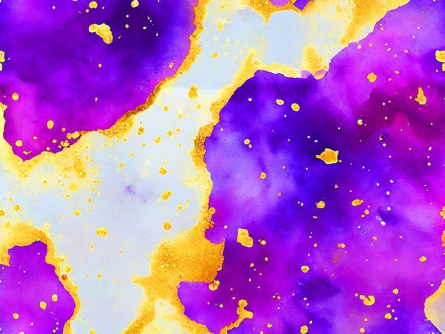 Purple watercolor alcohol ink background with gold specks seamless image