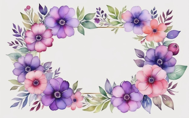 Purple Watercolor floral frame background