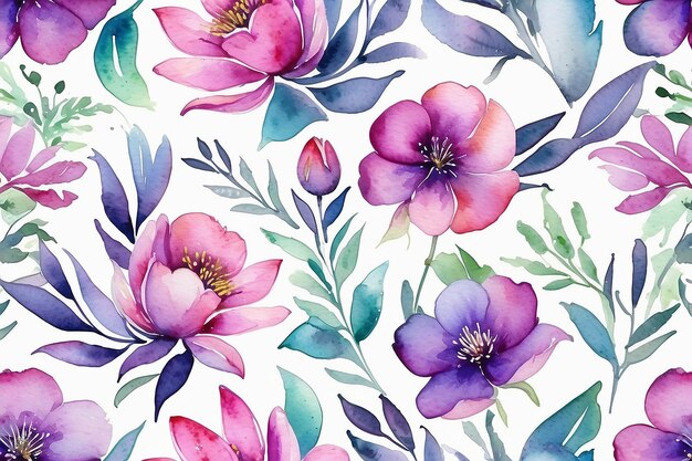 Photo purple watercolor floral pattern