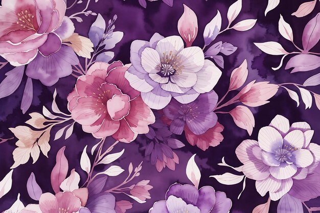 Purple Watercolor floral pattern