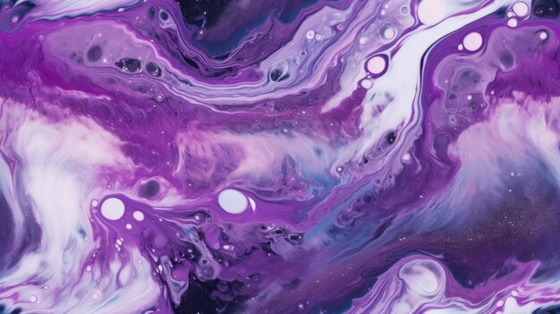 A purple and white abstract painting with purple paint and a black background