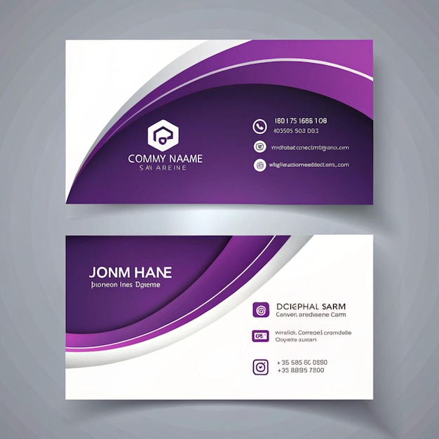 a purple and white business card with a purple logo and a purple and white logo