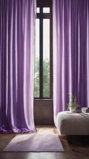 A purple and white curtain with the reflection of the light on it