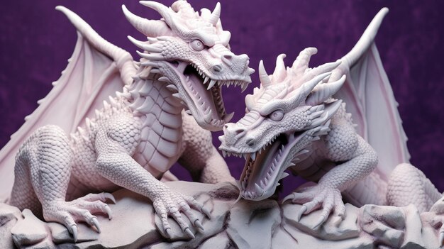 purple and white dragons relief figures