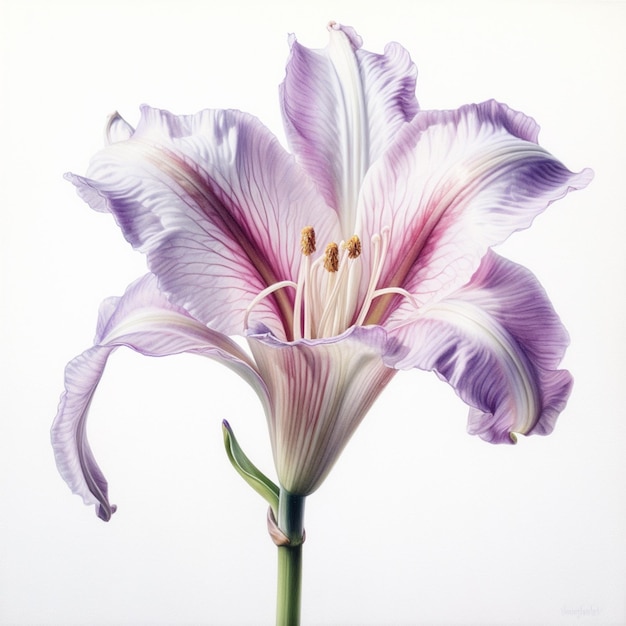 Photo purple and white flower with a stem in a vase generative ai