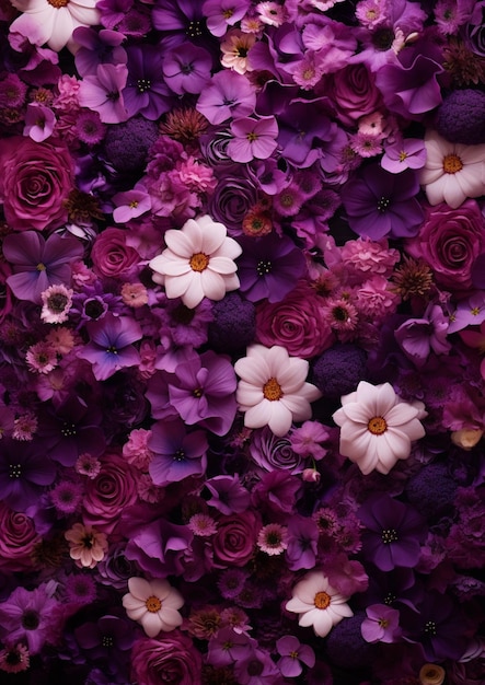 purple and white flowers are arranged in a large group generative ai