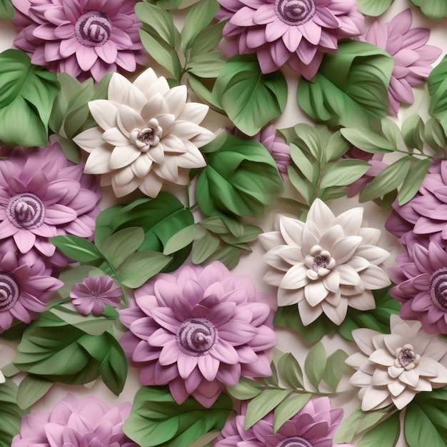 purple and white flowers are arranged on a white surface generative ai