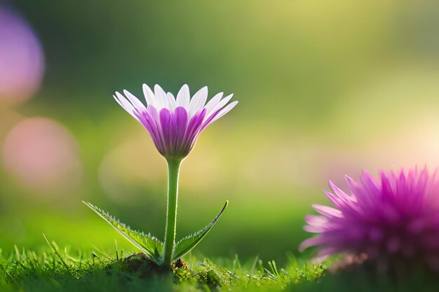 Purple and white flowers in the grass